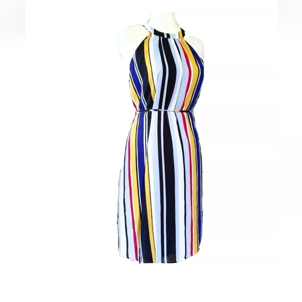 NY&C L Striped Halter Dress Multicolor Midi Maxi NWT